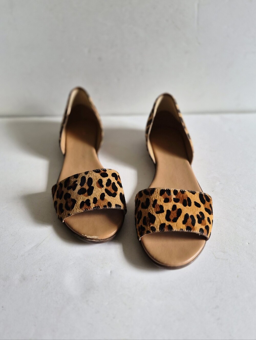 J.Crew Morgan Leopard Calf Hair Peep Toe Flats Size 9.5 Brown Tan Animal Print